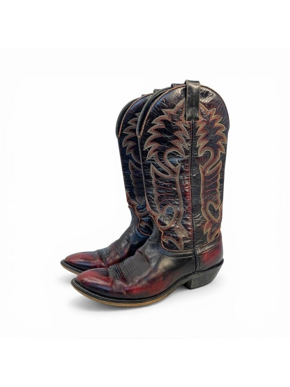 Vintage Laredo Black Cherry Western Cowboy Boots Men’s 7.5D Almond Toe 80s/90s
